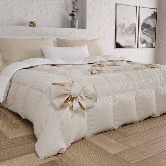 PETTI Piumone, Trapunta Matrimoniale, Singola, Piazza E Mezza, Fiocco Beige