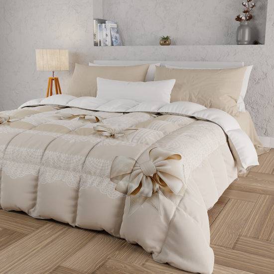 PETTI Piumone, Trapunta Matrimoniale, Singola, Piazza E Mezza, Fiocco Beige