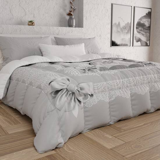 PETTI Piumone, Trapunta Matrimoniale, Singola, Piazza E Mezza, Fiocco Grigio