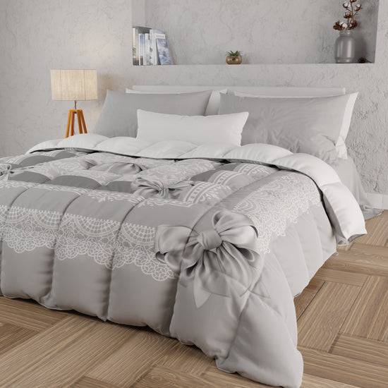PETTI Piumone, Trapunta Matrimoniale, Singola, Piazza E Mezza, Fiocco Grigio