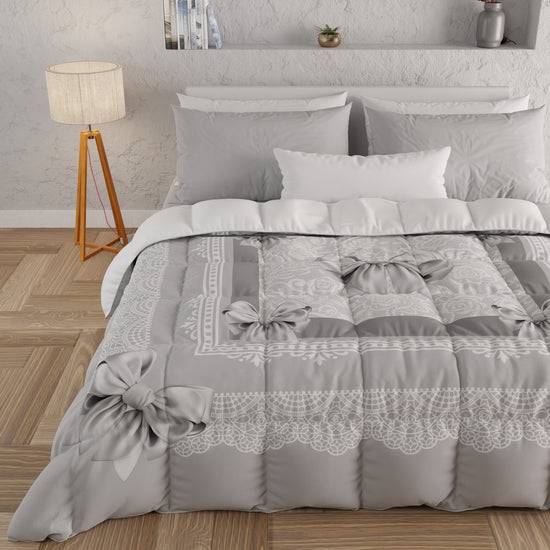 PETTI Piumone, Trapunta Matrimoniale, Singola, Piazza e Mezza, Fiocco Grigio