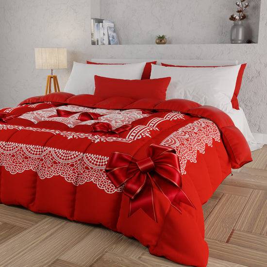 PETTI Piumone, Trapunta Matrimoniale, Singola, Piazza E Mezza, Fiocco Rosso