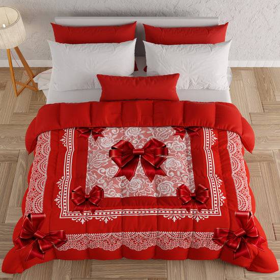 PETTI Piumone, Trapunta Matrimoniale, Singola, Piazza E Mezza, Fiocco Rosso