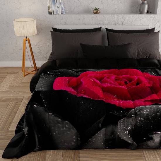PETTI Piumone, Trapunta Matrimoniale, Singola, Piazza e Mezza, Black Roses