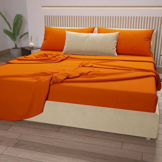 PETTI Set Lenzuola Matrimoniali, Singole, Una Piazza E Mezza, 100% Cotone, Arancio