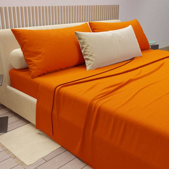 PETTI Set Lenzuola Matrimoniali, Singole, Una Piazza E Mezza, 100% Cotone, Arancio