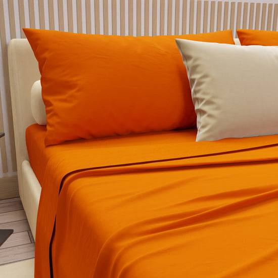PETTI Set Lenzuola Matrimoniali, Singole, Una Piazza E Mezza, 100% Cotone, Arancio