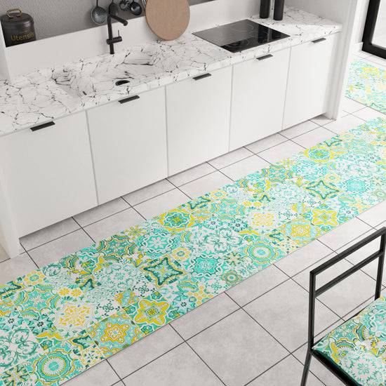 PETTI Tappeto Cucina Antiscivolo Moderno Passatoia Cucina Lavabile Vietri 02 Verde Acqua