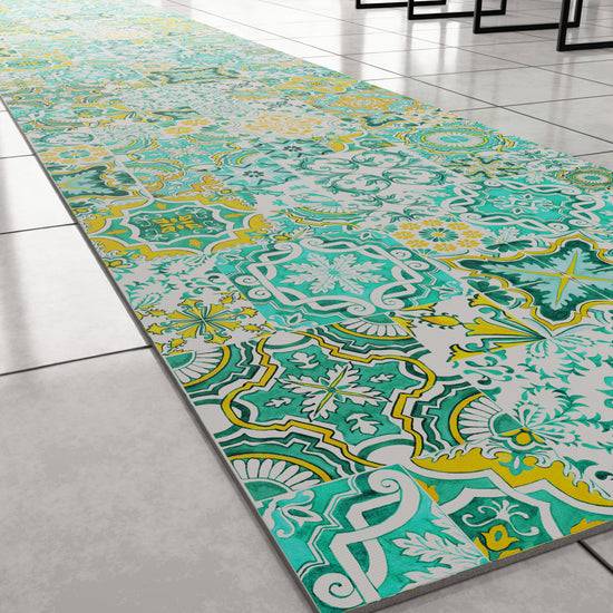 PETTI Tappeto Cucina Antiscivolo Moderno Passatoia Cucina Lavabile Vietri 02 Verde Acqua