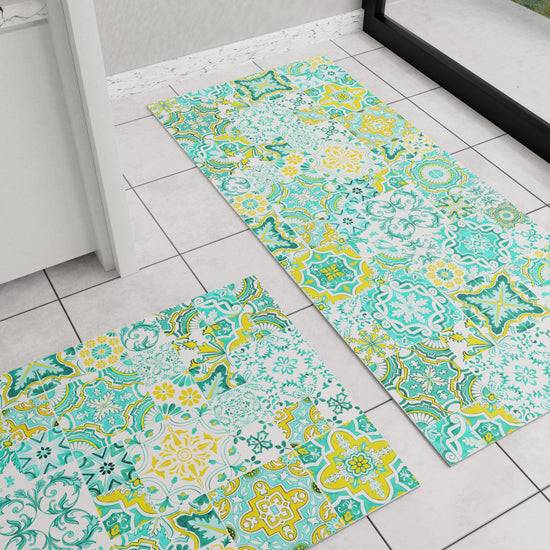 PETTI Tappeto Cucina Antiscivolo moderno Passatoia Cucina lavabile Vietri 02 Verde Acqua