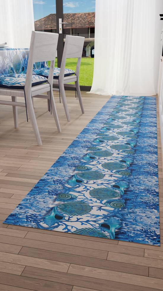 PETTI Tappeto Cucina Antiscivolo Passatoia Cucina Lavabile, Corallo Blu