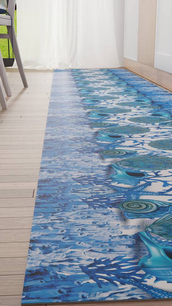 PETTI Tappeto Cucina Antiscivolo Passatoia Cucina Lavabile, Corallo Blu