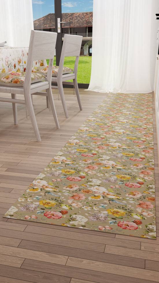 PETTI Tappeto Cucina Antiscivolo Passatoia Cucina Lavabile, Floreale 06 Beige