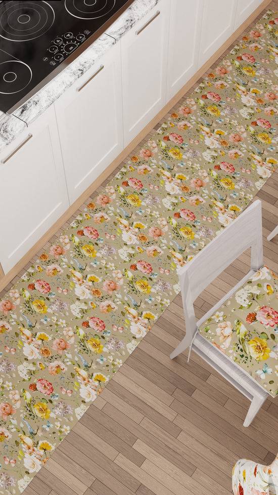 PETTI Tappeto Cucina Antiscivolo Passatoia Cucina lavabile, Floreale 06 Beige