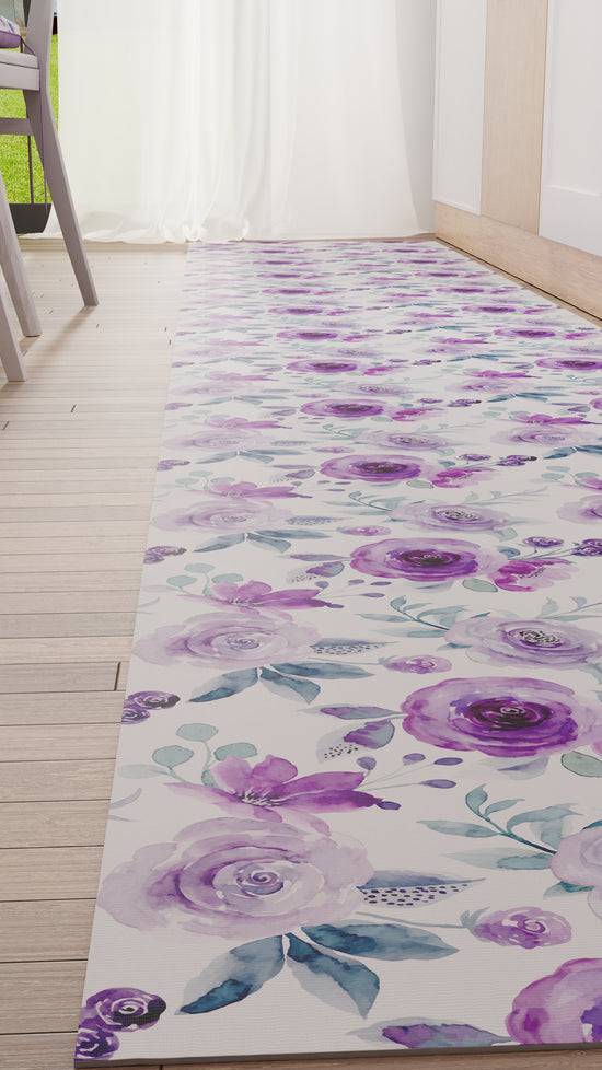 PETTI Tappeto Cucina Antiscivolo Passatoia Cucina Lavabile, Floreale Viola