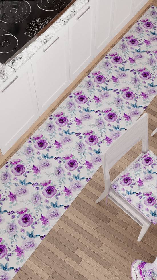 PETTI Tappeto Cucina Antiscivolo Passatoia Cucina lavabile, Floreale Viola