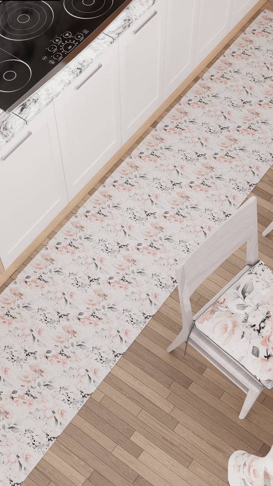 PETTI Tappeto Cucina Antiscivolo Passatoia Cucina lavabile, Floreale-17 Bianco