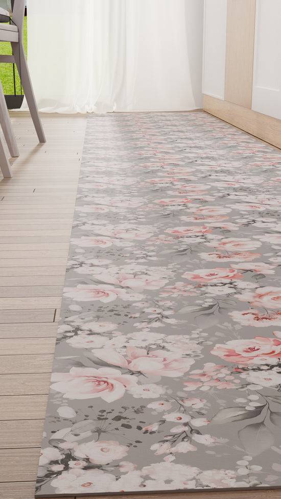 PETTI Tappeto Cucina Antiscivolo Passatoia Cucina Lavabile, Floreale-17 Grigio