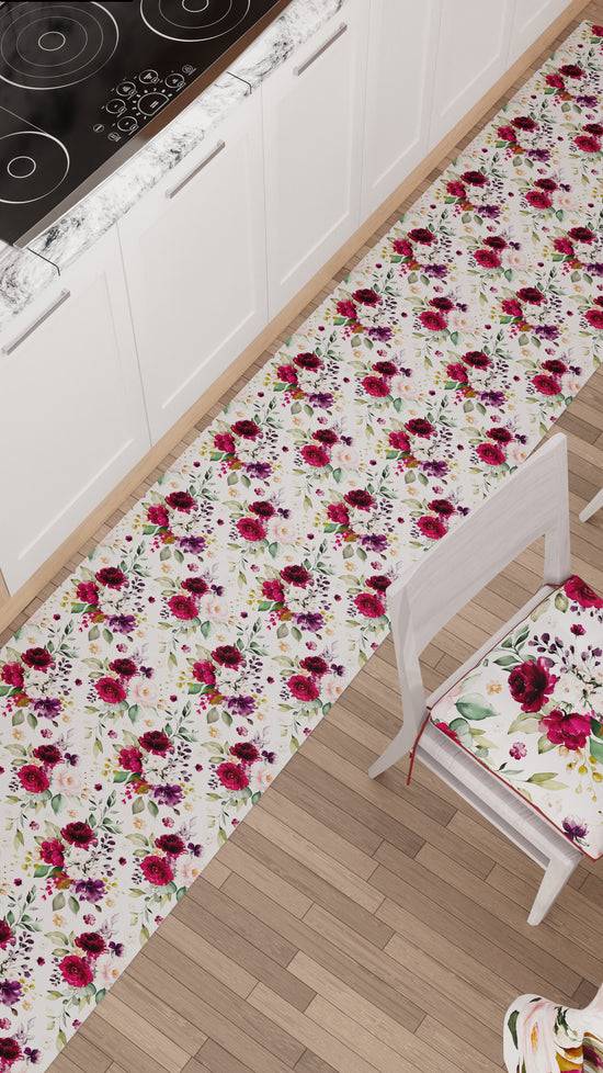 PETTI Tappeto Cucina Antiscivolo Passatoia Cucina lavabile, Floreale-07 Bianco