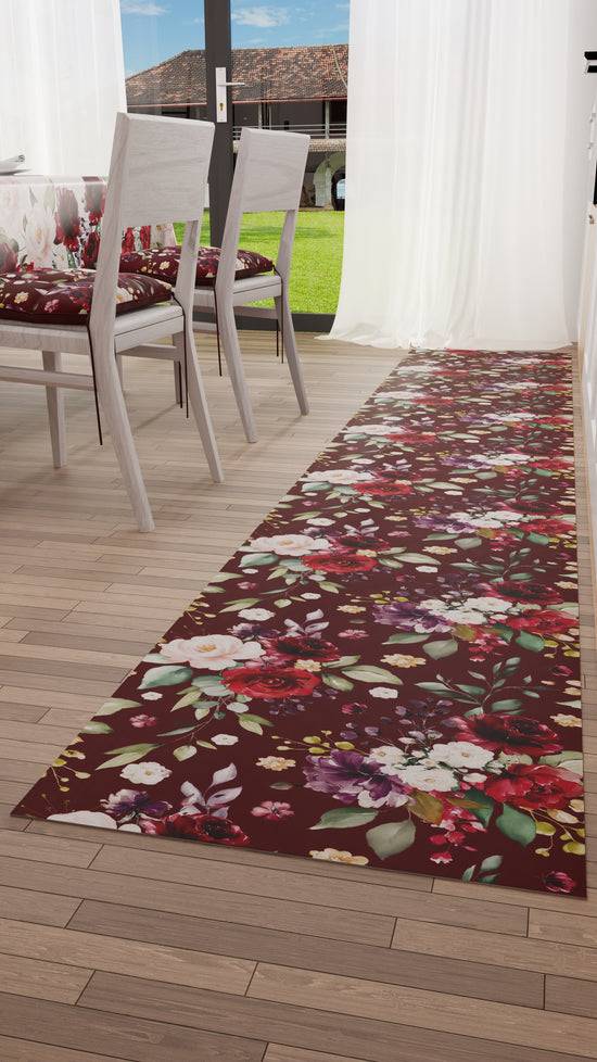PETTI Tappeto Cucina Antiscivolo Passatoia Cucina Lavabile, Floreale-07-Bordeaux