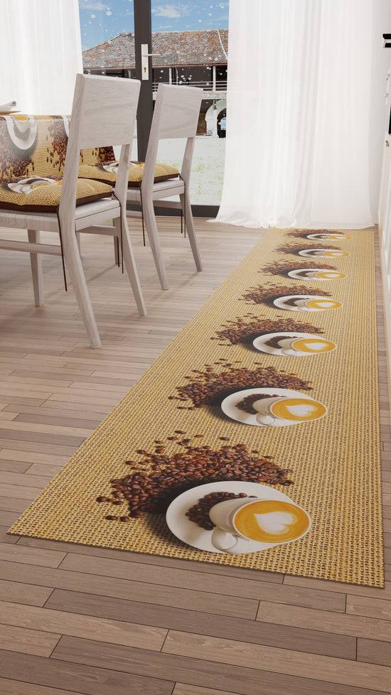 PETTI Tappeto Cucina Antiscivolo Passatoia Cucina Lavabile, Caffè Beige