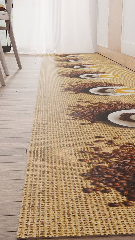 PETTI Tappeto Cucina Antiscivolo Passatoia Cucina Lavabile, Caffè Beige