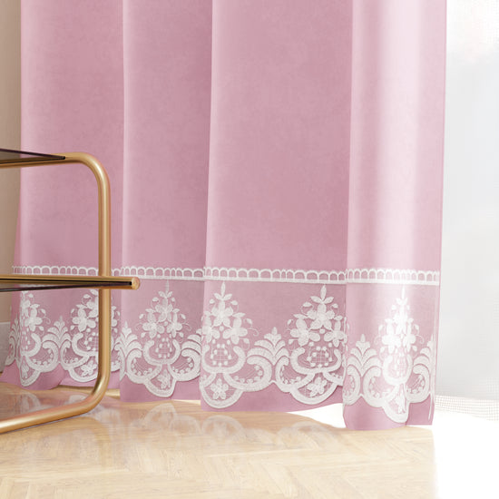PETTI Tenda A Pannello In Velluto Per Interni Con Anelli E Pizzo Rebrodè, 140x280 Cm, Rosa By Sissy