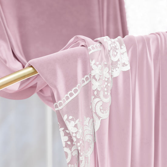 PETTI Tenda A Pannello In Velluto Per Interni Con Anelli E Pizzo Rebrodè, 140x280 Cm, Rosa By Sissy