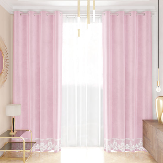 PETTI Tenda a Pannello in Velluto per Interni con Anelli e Pizzo Rebrodè, 140x280 cm, Rosa by Sissy