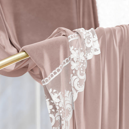 PETTI Tenda A Pannello In Velluto Per Interni Con Anelli E Pizzo Rebrodè, 140x280 Cm, Cipria By Sissy