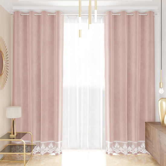 PETTI Tenda a Pannello in Velluto per Interni con Anelli e Pizzo Rebrodè, 140x280 cm, Cipria by Sissy