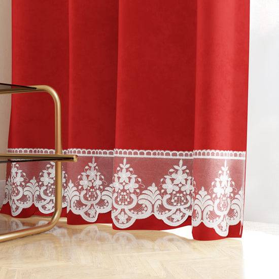 PETTI Tenda A Pannello In Velluto Per Interni Con Anelli E Pizzo Rebrodè, 140x280 Cm, Rosso By Sissy