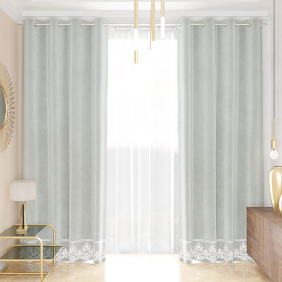 PETTI Tenda a Pannello in Velluto per Interni con Anelli e Pizzo Rebrodè, 140x280 cm, Grigio Chiaro by Sissy