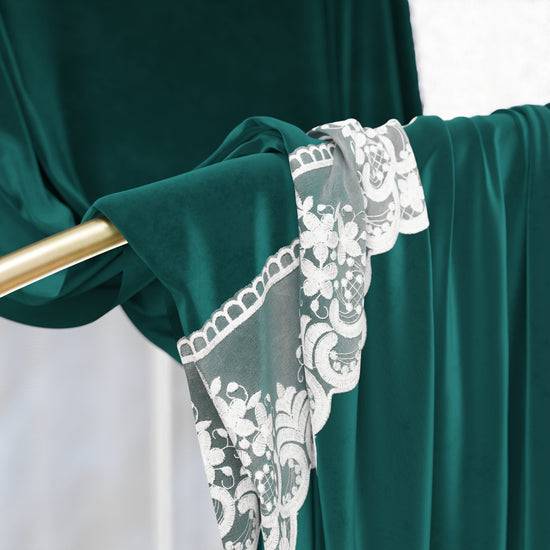 PETTI Tenda A Pannello In Velluto Per Interni Con Anelli E Pizzo Rebrodè, 140x280 Cm, Ottanio By Sissy