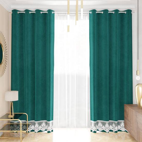 PETTI Tenda a Pannello in Velluto per Interni con Anelli e Pizzo Rebrodè, 140x280 cm, Ottanio by Sissy