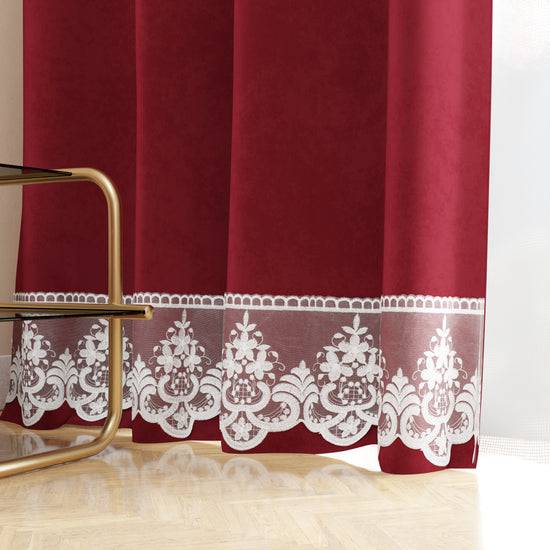 PETTI Tenda A Pannello In Velluto Per Interni Con Anelli E Pizzo Rebrodè, 140x280 Cm, Bordeaux By Sissy