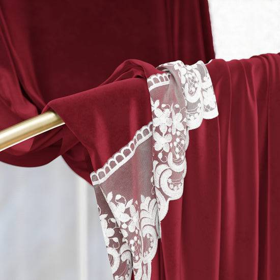 PETTI Tenda A Pannello In Velluto Per Interni Con Anelli E Pizzo Rebrodè, 140x280 Cm, Bordeaux By Sissy