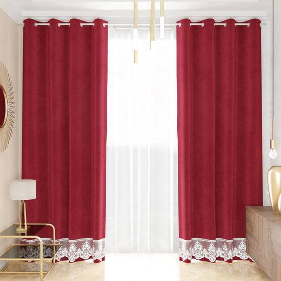 PETTI Tenda a Pannello in Velluto per Interni con Anelli e Pizzo Rebrodè, 140x280 cm, Bordeaux by Sissy