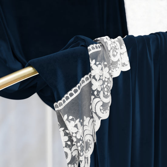 PETTI Tenda A Pannello In Velluto Per Interni Con Anelli E Pizzo Rebrodè, 140x280 Cm, Blu By Sissy