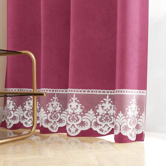 PETTI Tenda A Pannello In Velluto Per Interni Con Anelli E Pizzo Rebrodè, 140x280 Cm, Fucsia By Sissy