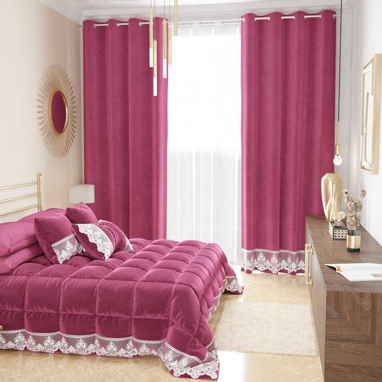 PETTI Tenda A Pannello In Velluto Per Interni Con Anelli E Pizzo Rebrodè, 140x280 Cm, Fucsia By Sissy