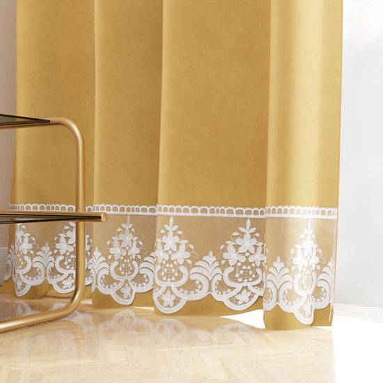 PETTI Tenda A Pannello In Velluto Per Interni Con Anelli E Pizzo Rebrodè, 140x280 Cm, Oro By Sissy