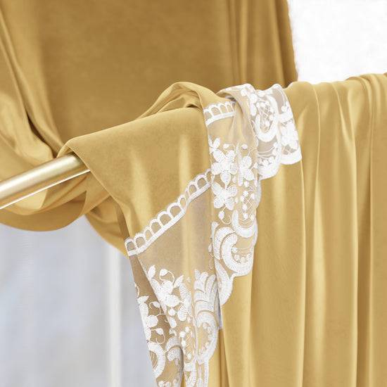 PETTI Tenda A Pannello In Velluto Per Interni Con Anelli E Pizzo Rebrodè, 140x280 Cm, Oro By Sissy