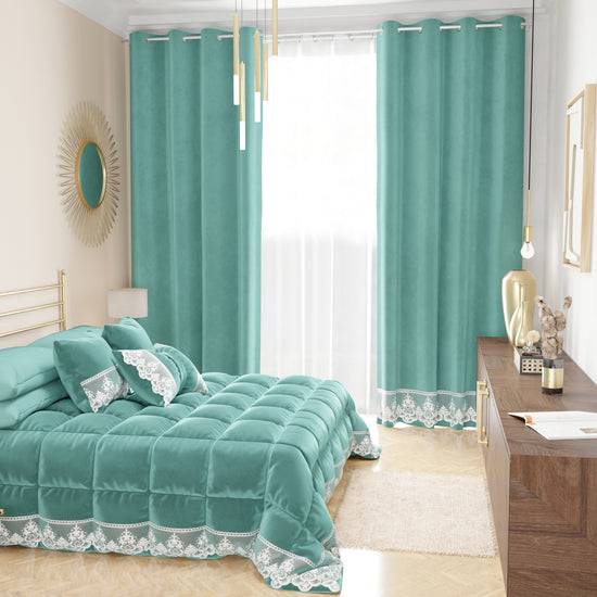 PETTI Tenda A Pannello In Velluto Per Interni Con Anelli E Pizzo Rebrodè, 140x280 Cm, Tiffany By Sissy