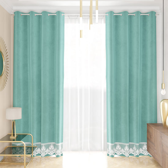 PETTI Tenda a Pannello in Velluto per Interni con Anelli e Pizzo Rebrodè, 140x280 cm, Tiffany by Sissy