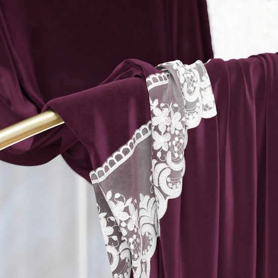 PETTI Tenda A Pannello In Velluto Per Interni Con Anelli E Pizzo Rebrodè, 140x280 Cm, Prugna By Sissy