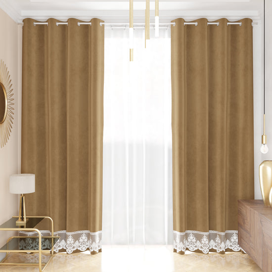 PETTI Tenda a Pannello in Velluto per Interni con Anelli e Pizzo Rebrodè, 140x280 cm, Tortora by Sissy