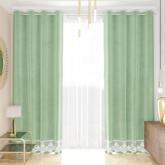 PETTI Tenda a Pannello in Velluto per Interni con Anelli e Pizzo Rebrodè, 140x280 cm, Salvia by Sissy