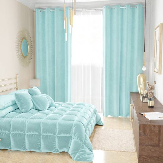 PETTI Tenda A Pannello In Velluto Per Interni Con Anelli, 140x280 Cm, Celeste