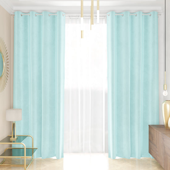 PETTI Tenda a Pannello in Velluto per Interni con Anelli, 140x280 cm, Celeste